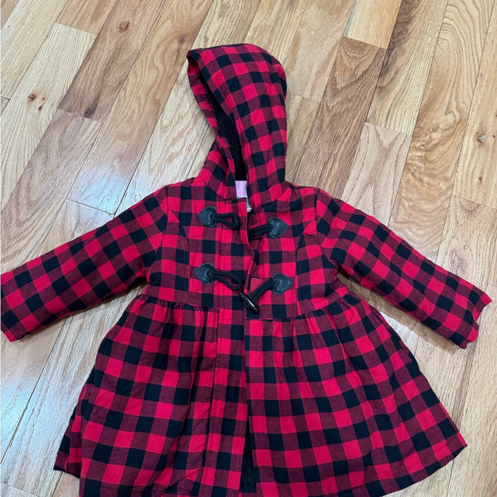 Toddler Girl 3T Red and Black Plaid Hooded Coat (worn once)